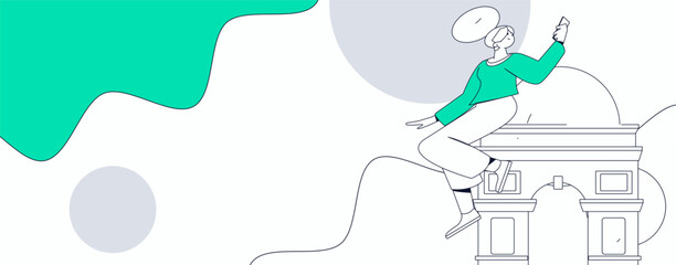 Holiday travel travel characters internet background vector hand drawn illustration
