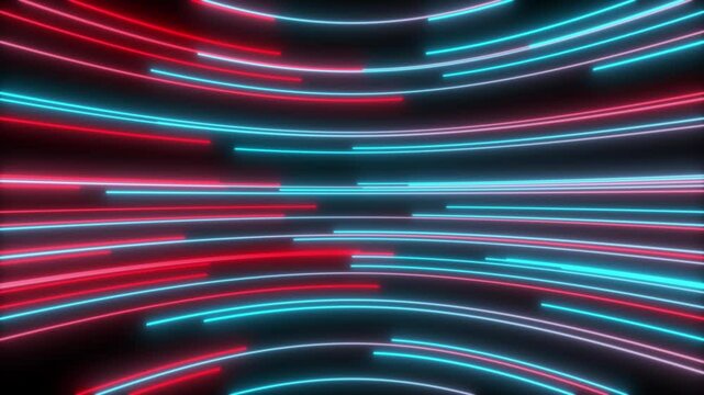 Abstract 4k loopable motion graphics. Glowing neon lights streaming across the screen. Seamless loop.