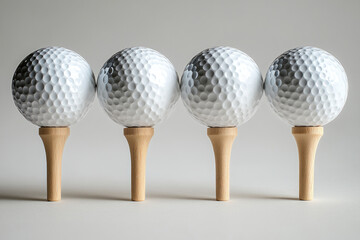Three golf balls on wooden tees against a lush green backdrop, ready for a swing on the course.