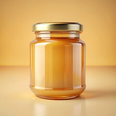 Blank honey jar with a glossy finish, set on a pale yellow studio background evoking a warm tone