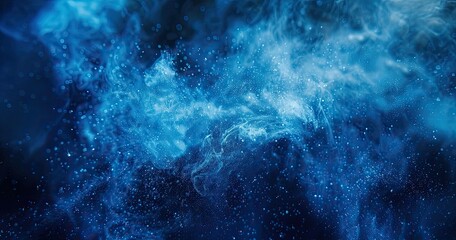 Obraz premium Abstract blue swirling clouds with particles, evoking a sense of depth and mystery.