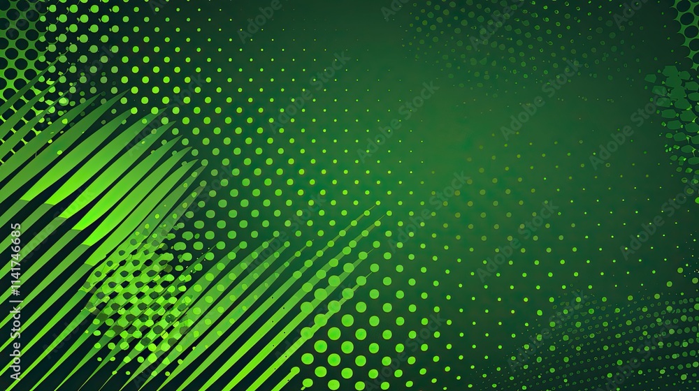 Poster abstract green background with dotted patterns and stripes for design use.