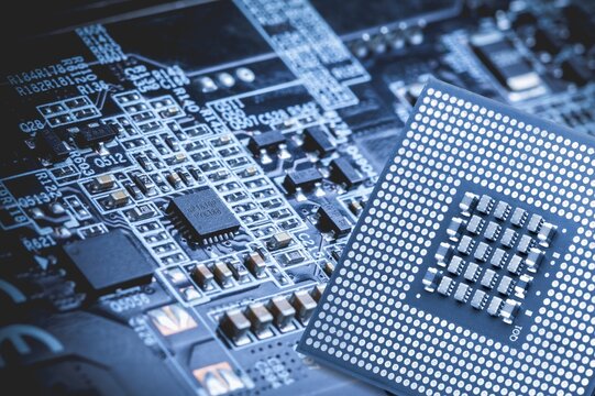 CPU computer circuit board abstract background.