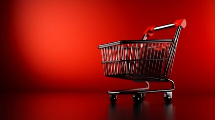 Shopping Cart on Red Background: A Minimalist 3D Render