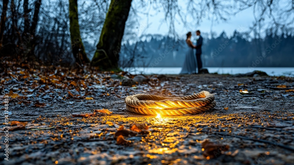 Aufkleber romantic encounter by a mystical glowing rope lakeside photography serene environment intimate viewp