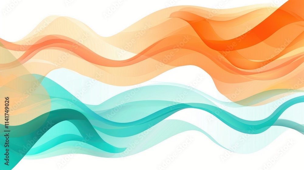 Poster abstract waves in warm and cool colors create a fluid, modern design.
