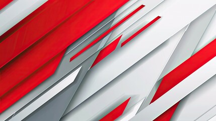 Fototapeta premium Abstract design with red and white geometric shapes creating a dynamic visual effect.