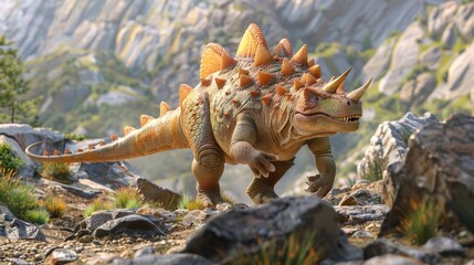 Dinosaur in Mountainous Landscape