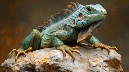 Fototapeta premium A lizard is laying on a rock
