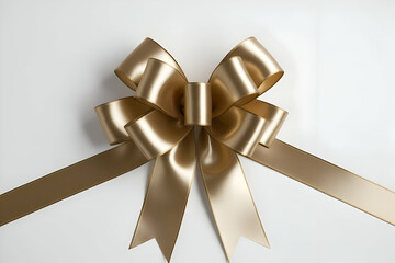 The image shows a large, elegant gold satin bow. It's tied in a classic double loop style with flowing tails.
