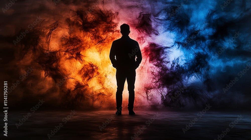 Aufkleber Flickering shadows of a silhouette against colorful background abstract art creative space dynamic viewpoint