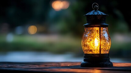 Soft glowing lantern illuminating darkness at night outdoor setting photography tranquil environment close-up view