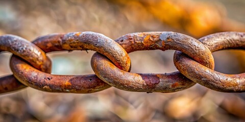 Fototapeta premium Close-up view of a weathered, rusty chain links, showing texture and age