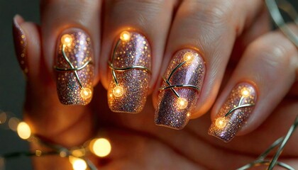 Holiday Nails with Christmas Lights