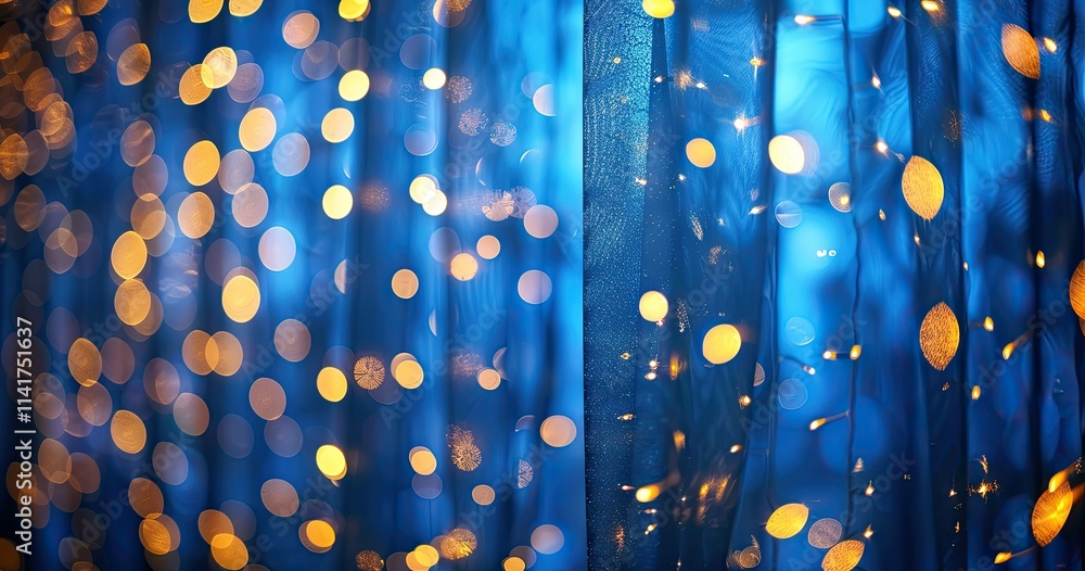 Poster a vibrant display of blue and golden bokeh lights creating a festive atmosphere.