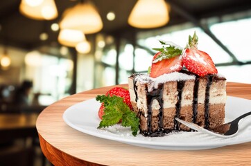 Tasty fresh sweet cake with cream dessert.