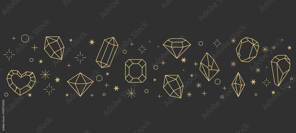 Canvas Prints magic crystal sacred geometry polyhedron celestial esoteric seamless border with gold line gemstone 