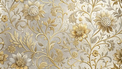 Elegant Gold and Beige Embossed Floral Pattern Design for Fabric, Wallpaper, or Textile