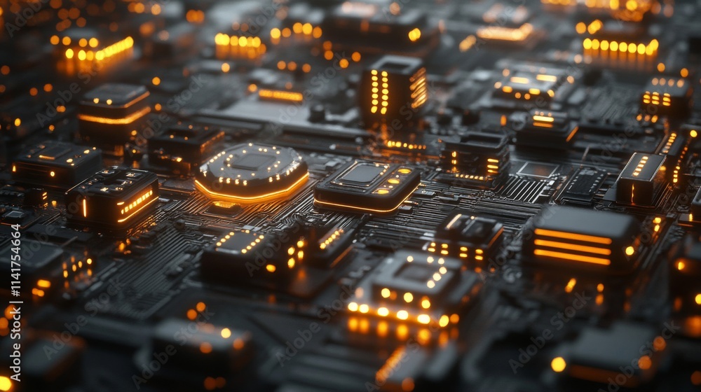 Poster illuminated circuit board showing technological components