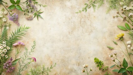 Antique Paper with Delicate Floral Border and Blank Space for Text