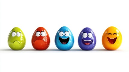a row of colorful eggs with faces on them