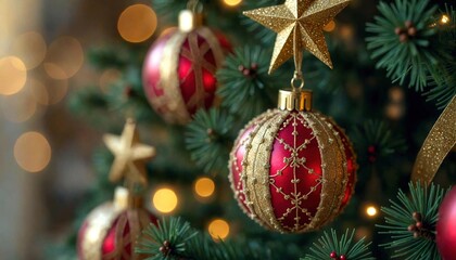 Vintage Christmas Tree Decorations Close-Up