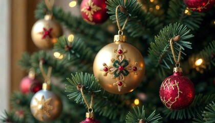 Fototapeta premium Vintage Christmas Tree Decorations Close-Up