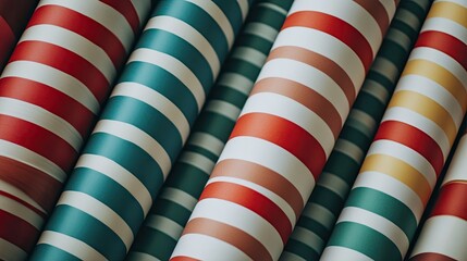 Colorful Striped Wrapping Paper Rolls for Holiday Gift Packaging
