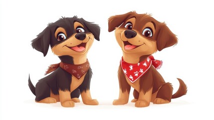Fototapeta premium Charming Cartoon Puppies with Happy Expressions