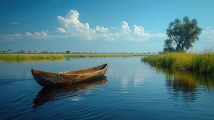 Lonely Boat on a Calm River