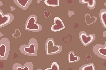 Seamless pattern with hearts in mocha mousse color. Cute background for Valentine's Day. Perfect for wrapping paper, packaging, textile design. Vector. Vector illustration