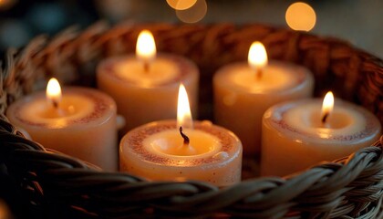 Advent Candles in Basket with Warm Flame