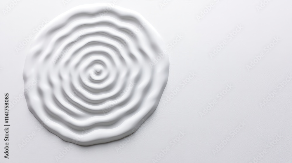Poster a white, circular design with textured concentric ripples, creating a serene and minimalistic aesthe