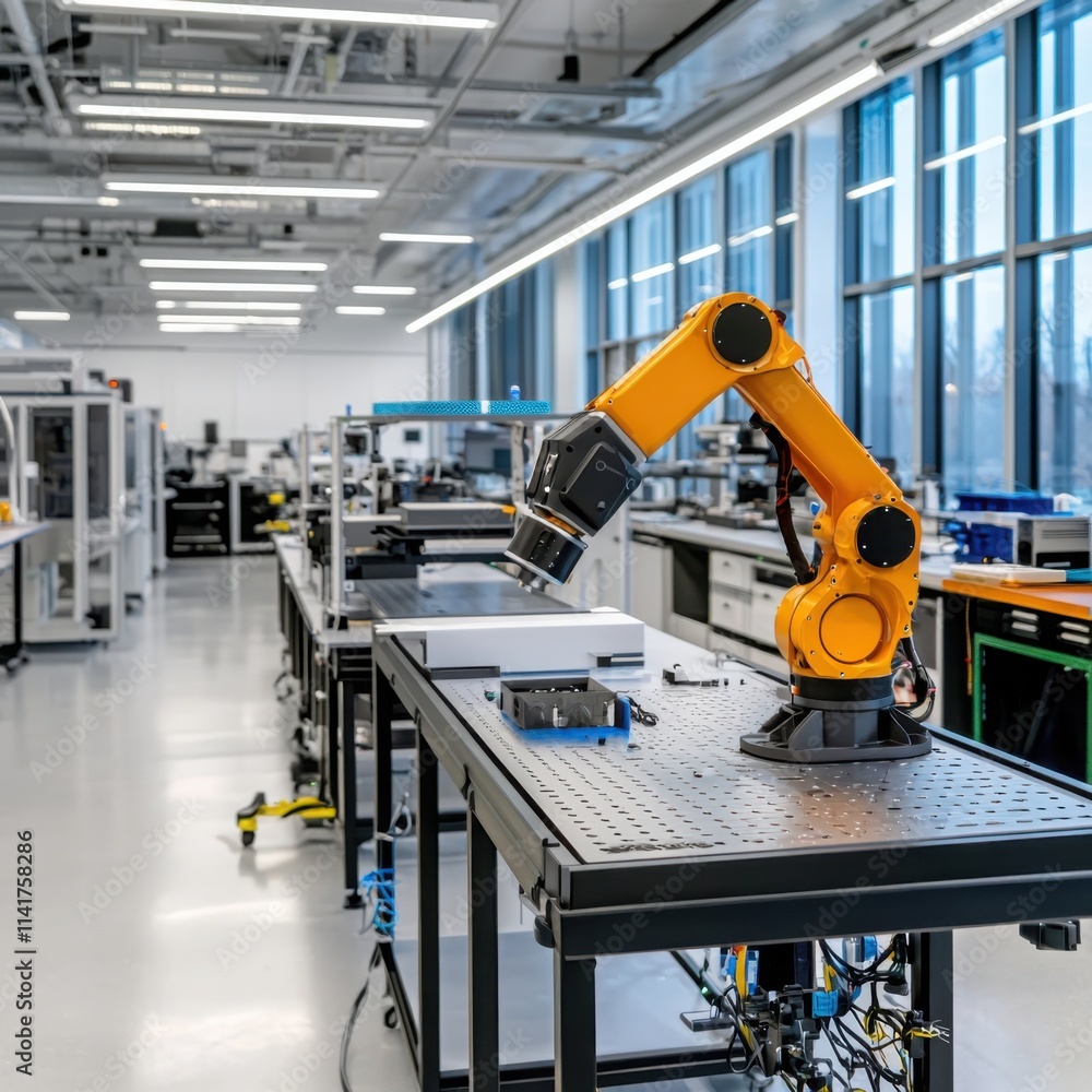 Poster innovative robotics showcase advanced green robotics laboratory technology lab modern environment in