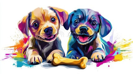 Fototapeta premium Happy Puppies in Vibrant Colors Illustration