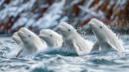 Beluga Whales Leaping Out of Water