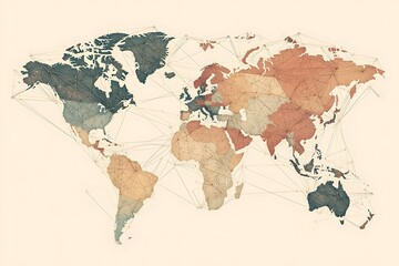 World map with interconnected lines symbolizing global trade 