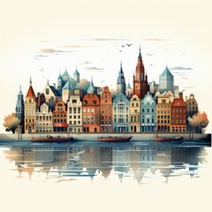 Obraz premium Minimalistic Illustration of Antwerp's Iconic Cityscape Design