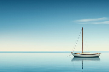 Fototapeta premium A lone boat drifting on a still ocean