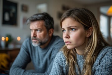 Family divorce problem concept, Husband and wife sitting separating after arguing in the living room at home, Generative AI