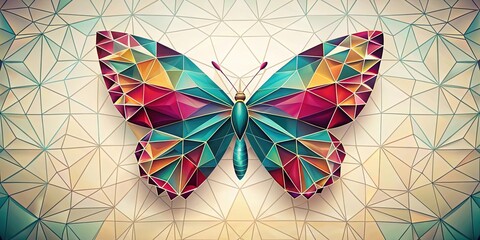 Abstract Colorful Low Poly Butterfly on Geometric Background