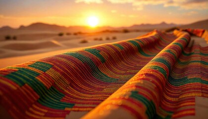 Kente Cloth Patterns on Desert at Sunset
