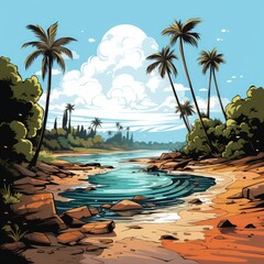 Idyllic Tropical Beach Landscape with Palm Trees