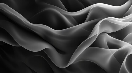 Fototapeta premium Black White Abstract Waves, Flowing Lines, Monochrome Smoke Veil, Artistic Soft Gradient, Modern Fluid Design