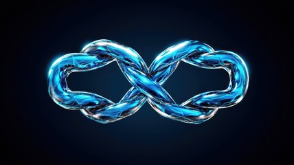 Naklejka premium Infinity symbol made of shiny blue metal links on a dark background