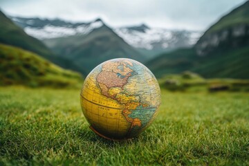 A Vintage Globe Positioned on Lush Green Grass Enhancing Outdoor Decor