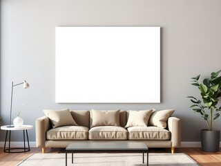 A mockup of a living room wall art canvas displayed in a gallery setting, wall art, contemporary, living room