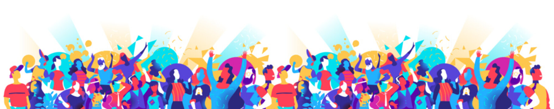 Colorful vector illustration of diverse people celebrating together