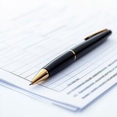 A closeup shot of a sleek black pen positioned on a lined form