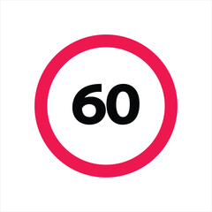 Speed limit sign 60 icon vector illustration